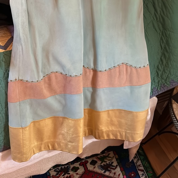 Manoush mint green suede with gold leather trim cocktail dress size 38 - Picture 5 of 5